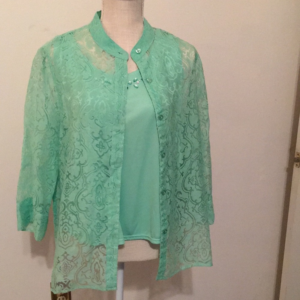 Alfred Dunner lace top and accented bejeweled tank top size 14P